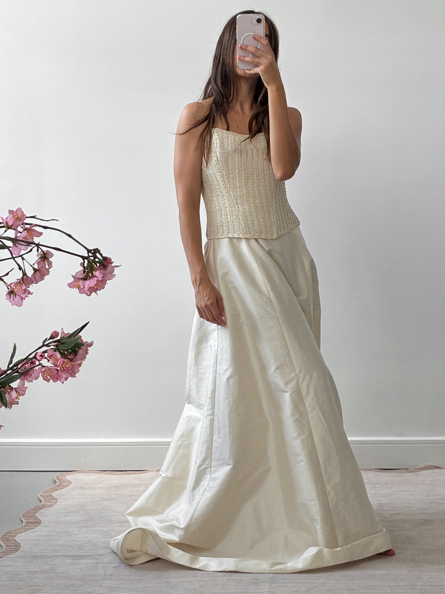 1990s Woven Bridal Corset Top In Cream