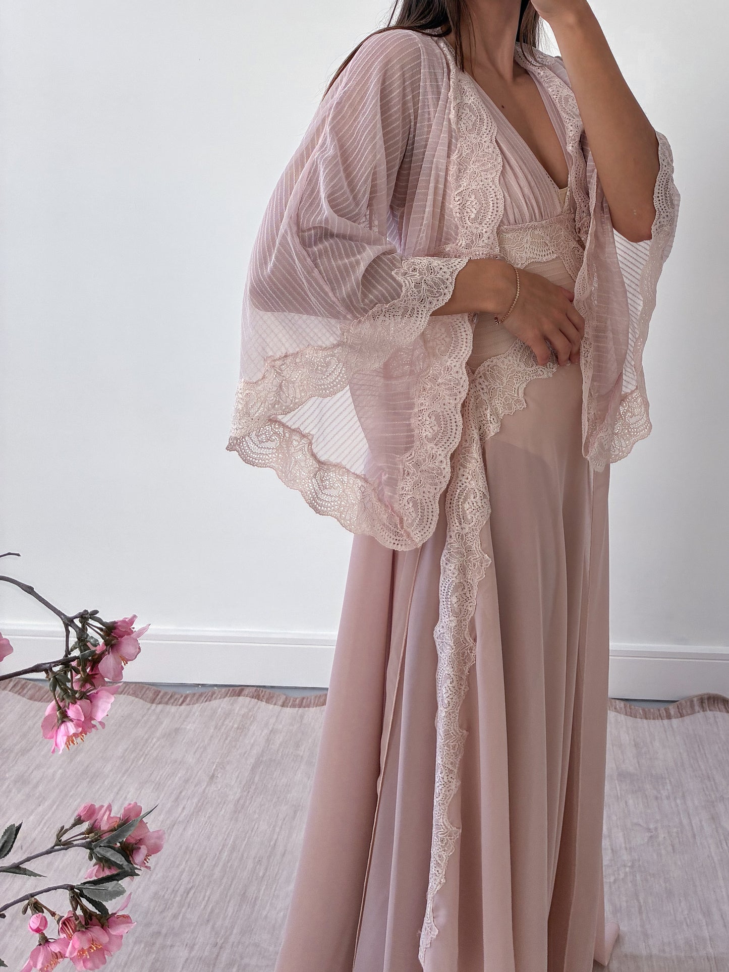 1970s Powder Pink Lingerie Set With Lace Trim