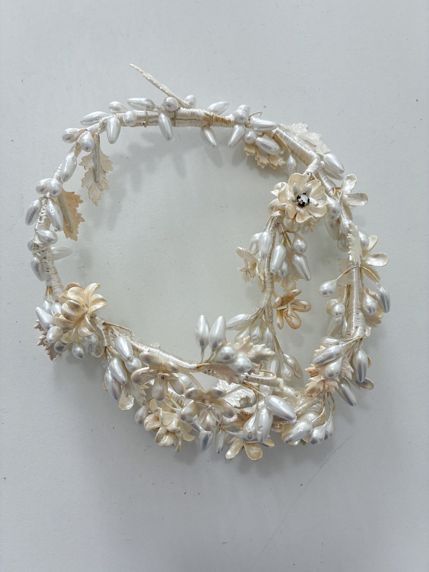 1930s Delicate Wax Pearl Diamanté Flowers Headpiece