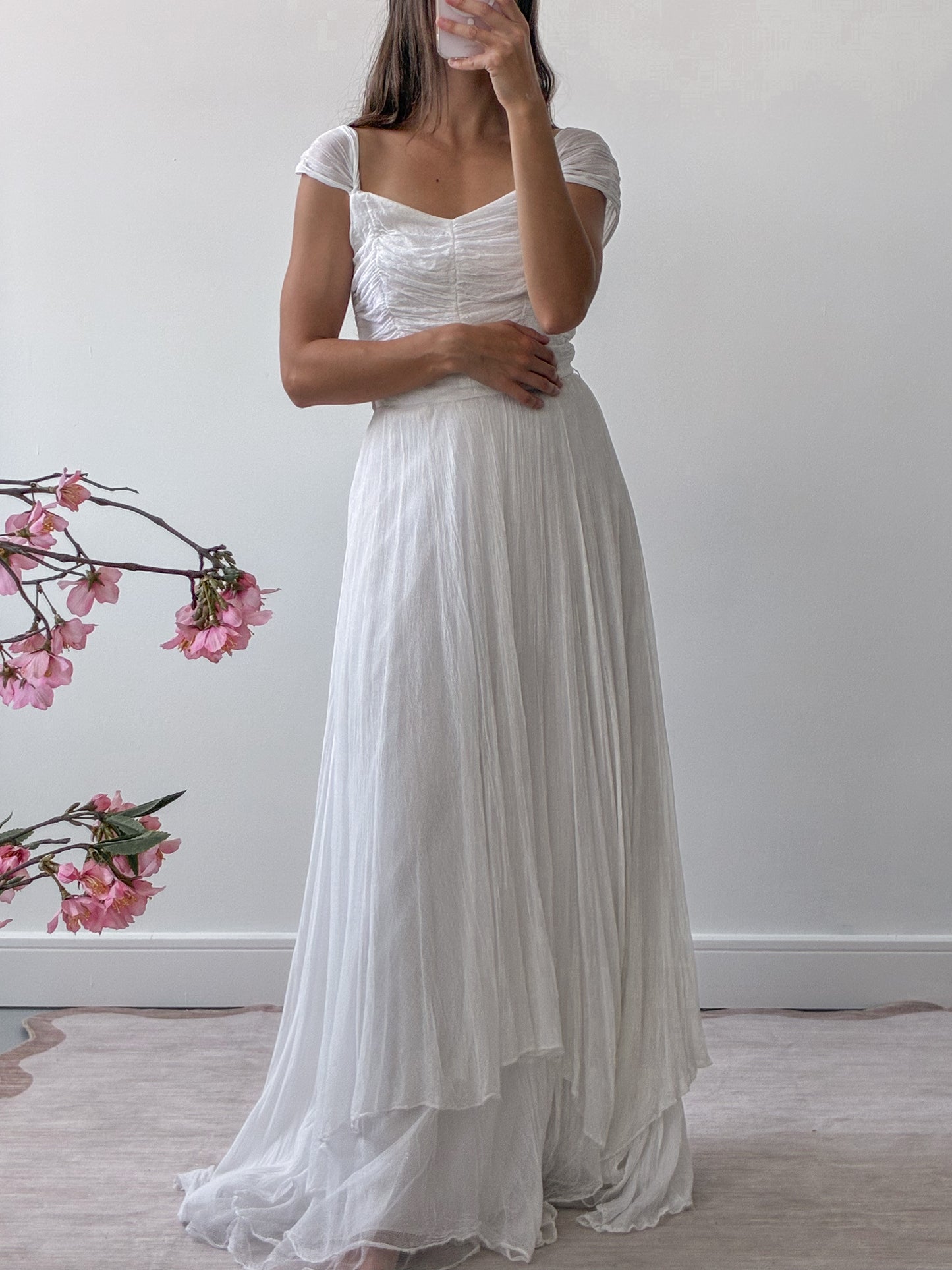 1940s Tulle Net Wedding Dress With Asymmetrical Skirt XS