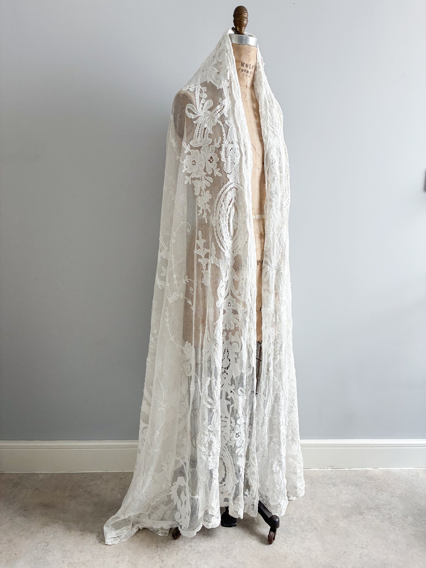 Antique French Heavy Cotton Tambour Tape Lace Veil