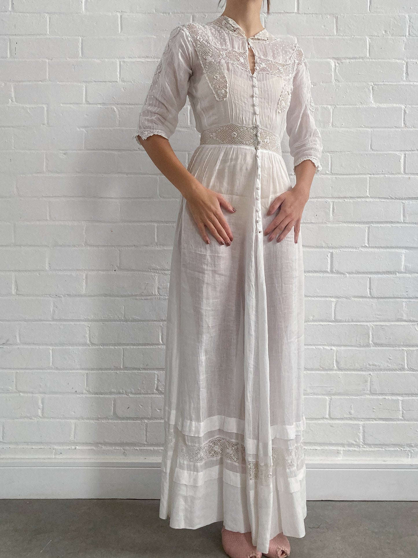 Antique Crochet Detail Cotton Lawn Dress