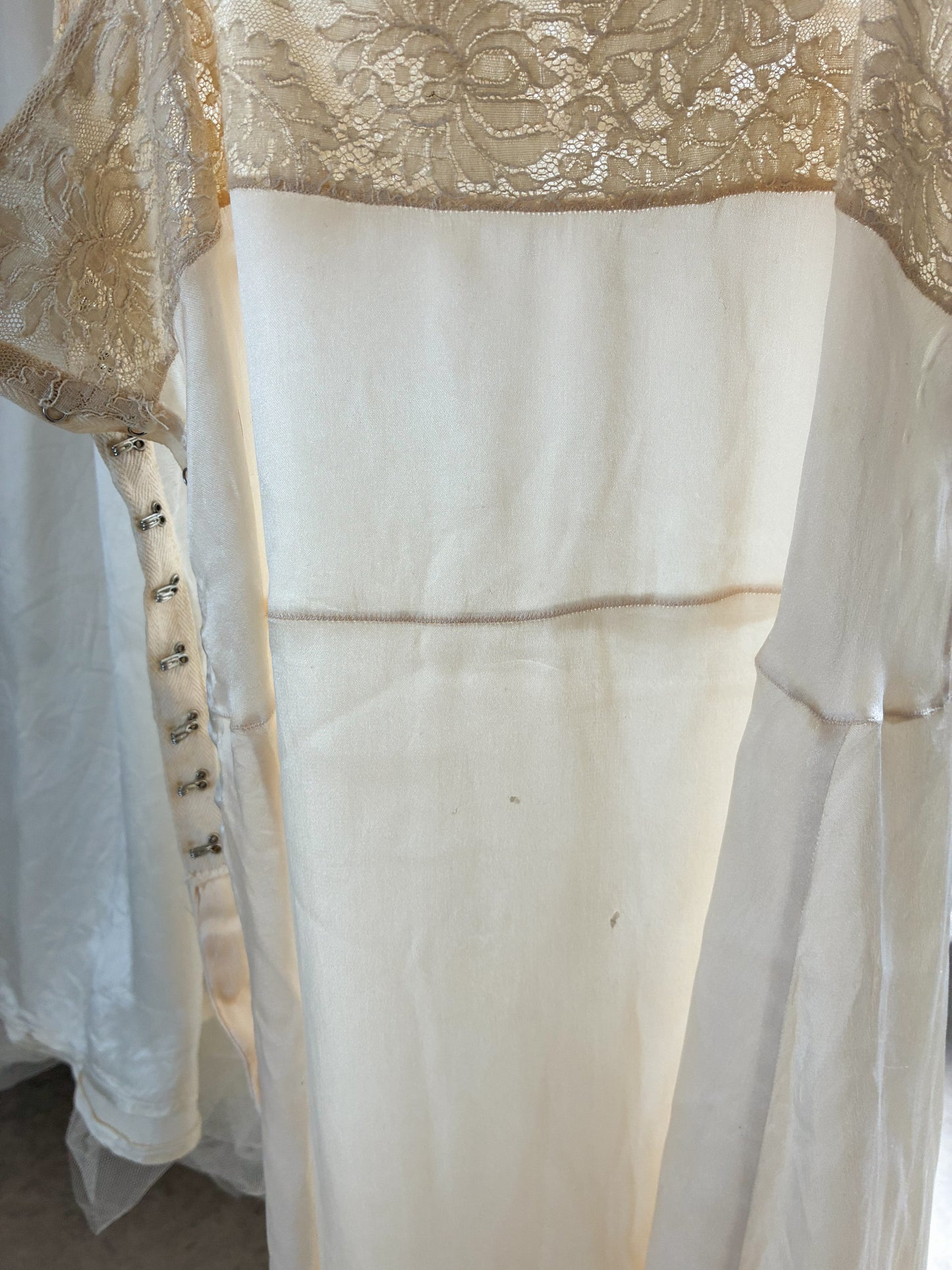 Antique Silk Cream Slip With Lace Trim And Spaghetti Straps