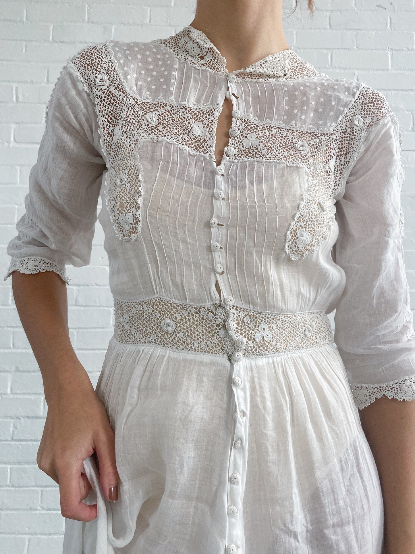 Antique Crochet Detail Cotton Lawn Dress