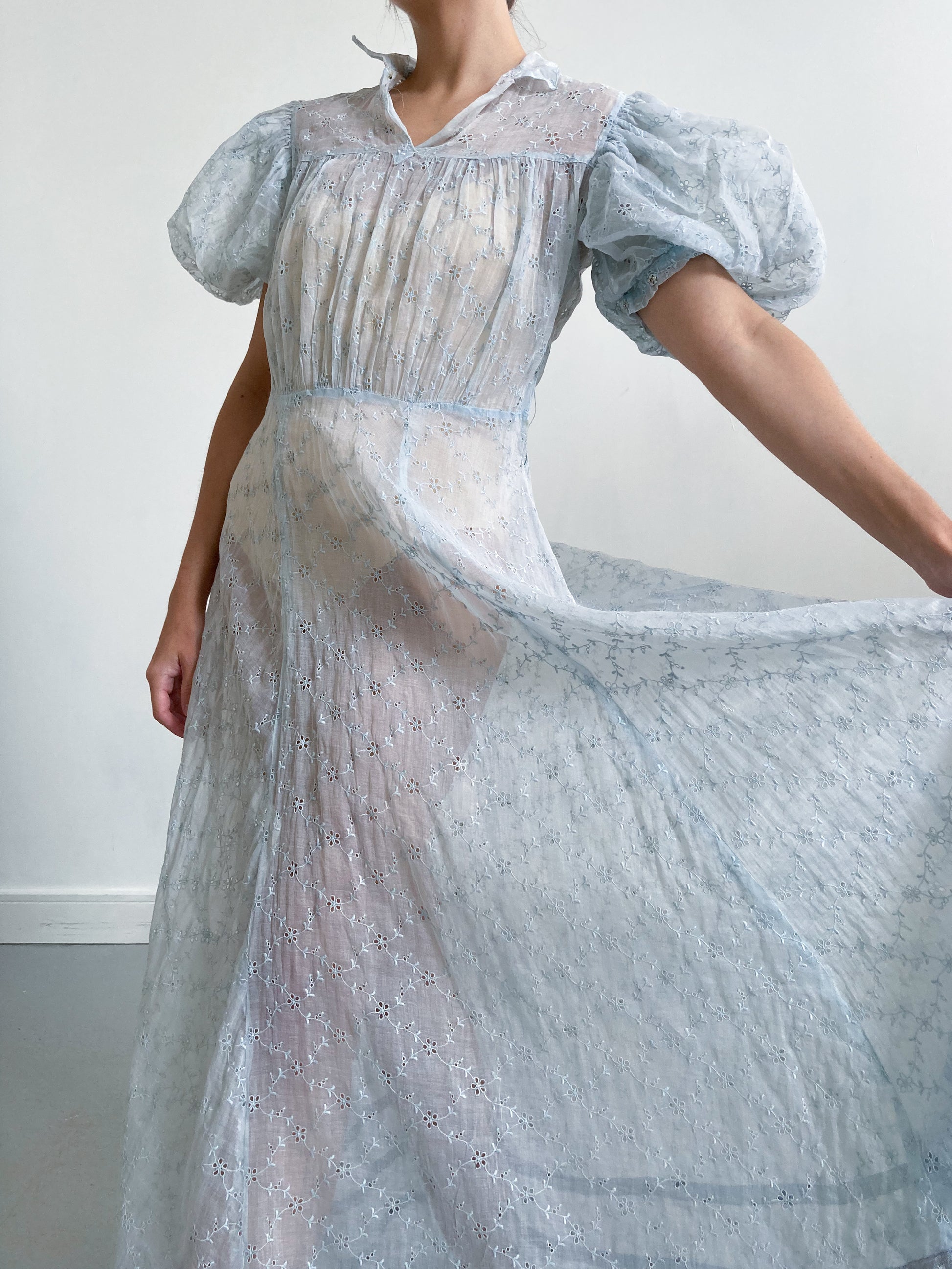 1930s Blue Floral Cotton Organdy Dress Adored Closet 1930s Blue Floral Cotton Organdy Dress Adored Closet