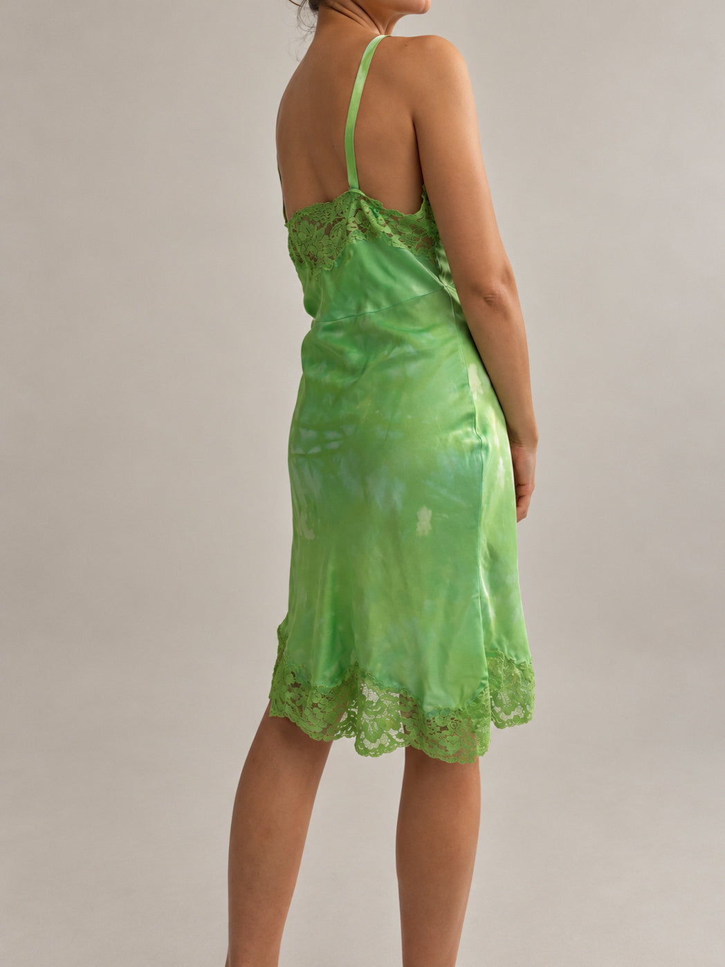 1940s Silk Satin Slip With Lace Trim Charmeuse Green