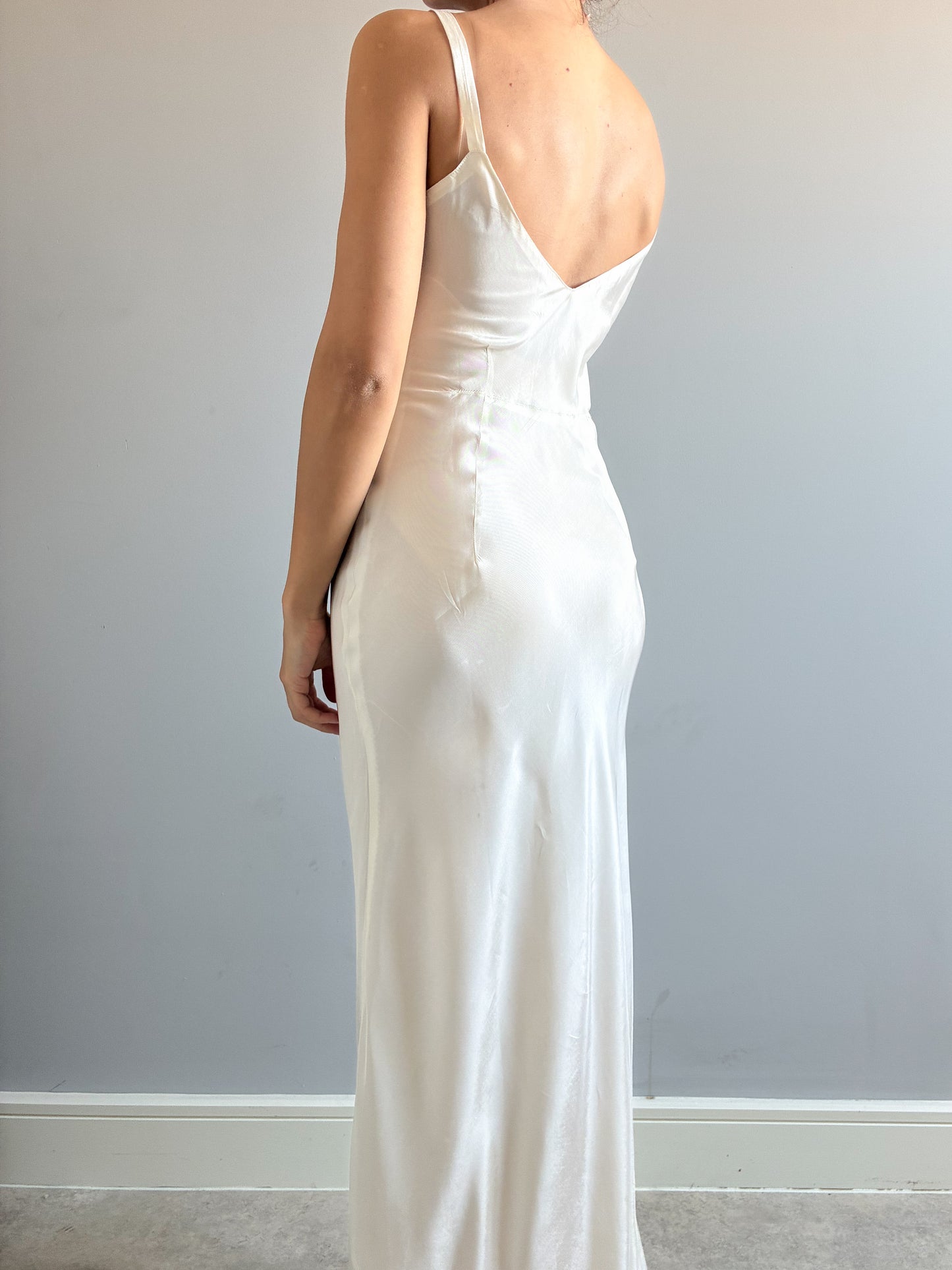 1930s Long White Satin Underslip