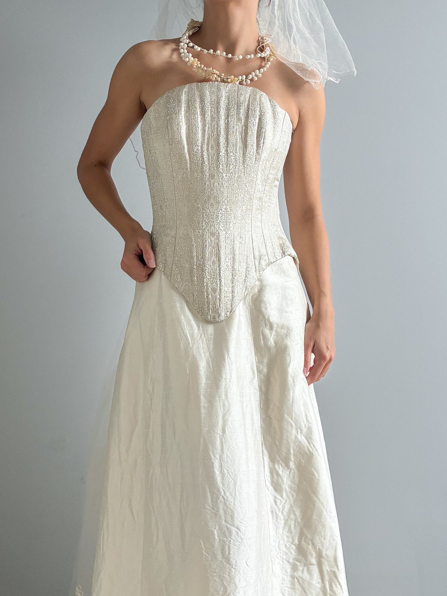 1990s Boned Corset And Raw Silk Skirt Bridal Set