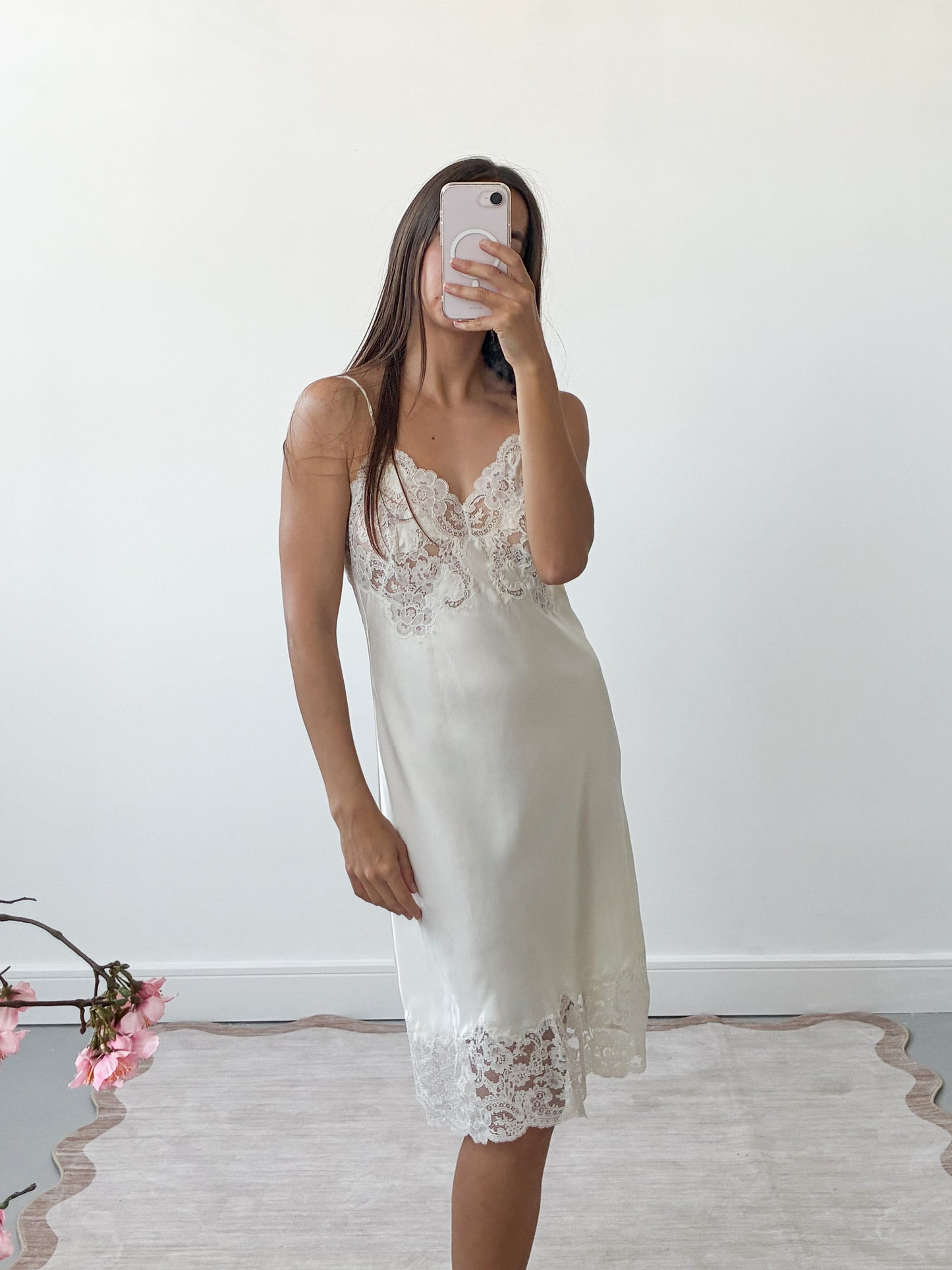 1940s Ivory Silk Blend Slip With Lace Detail