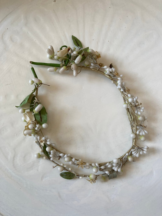 1920s Round Headdress with Wax Flowers, Pearls and Petals