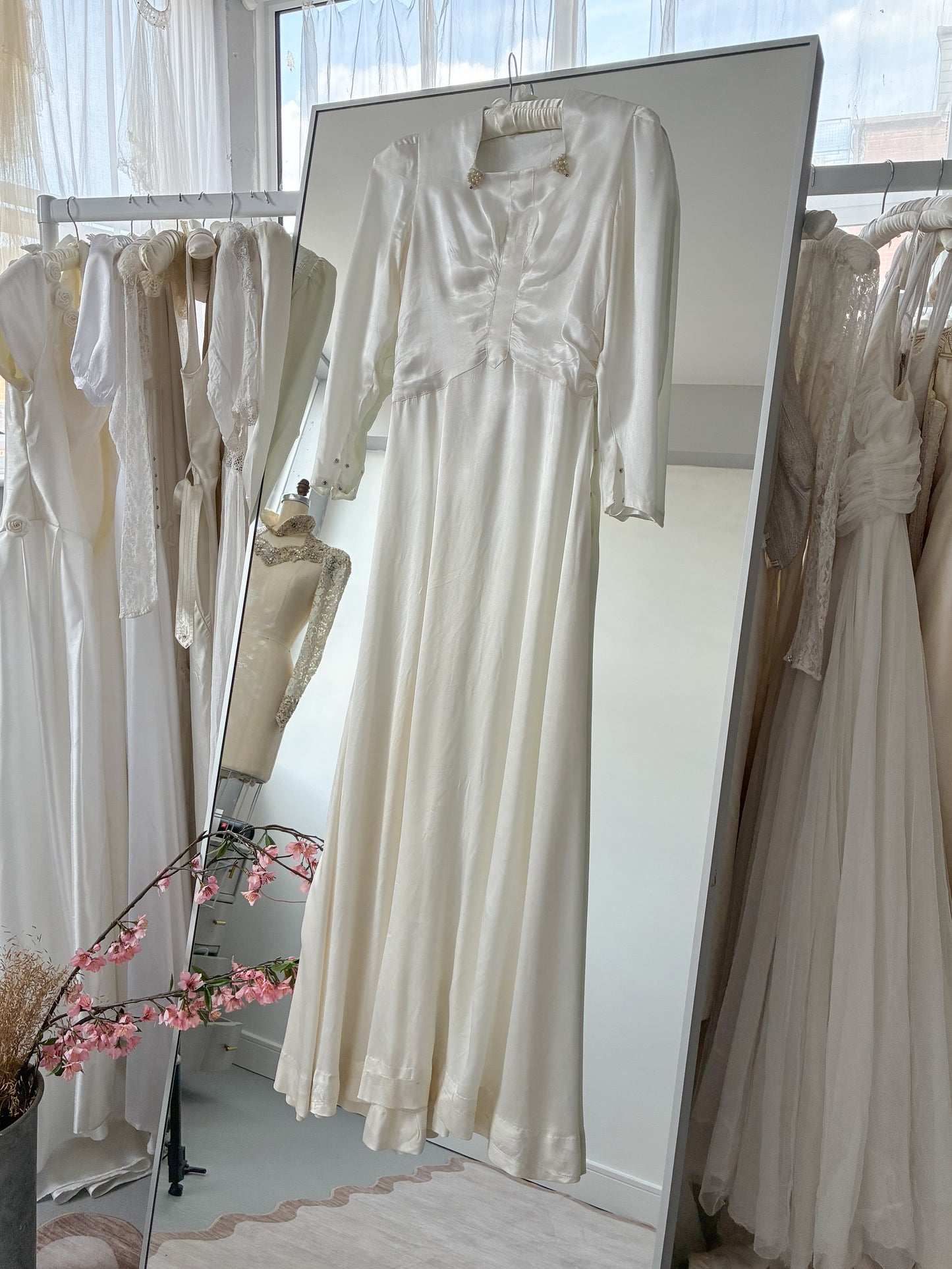 1940s Satin Wedding Dress With Pearl Detail