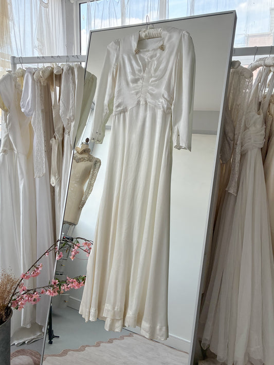 1940s Satin Wedding Dress With Pearl Detail