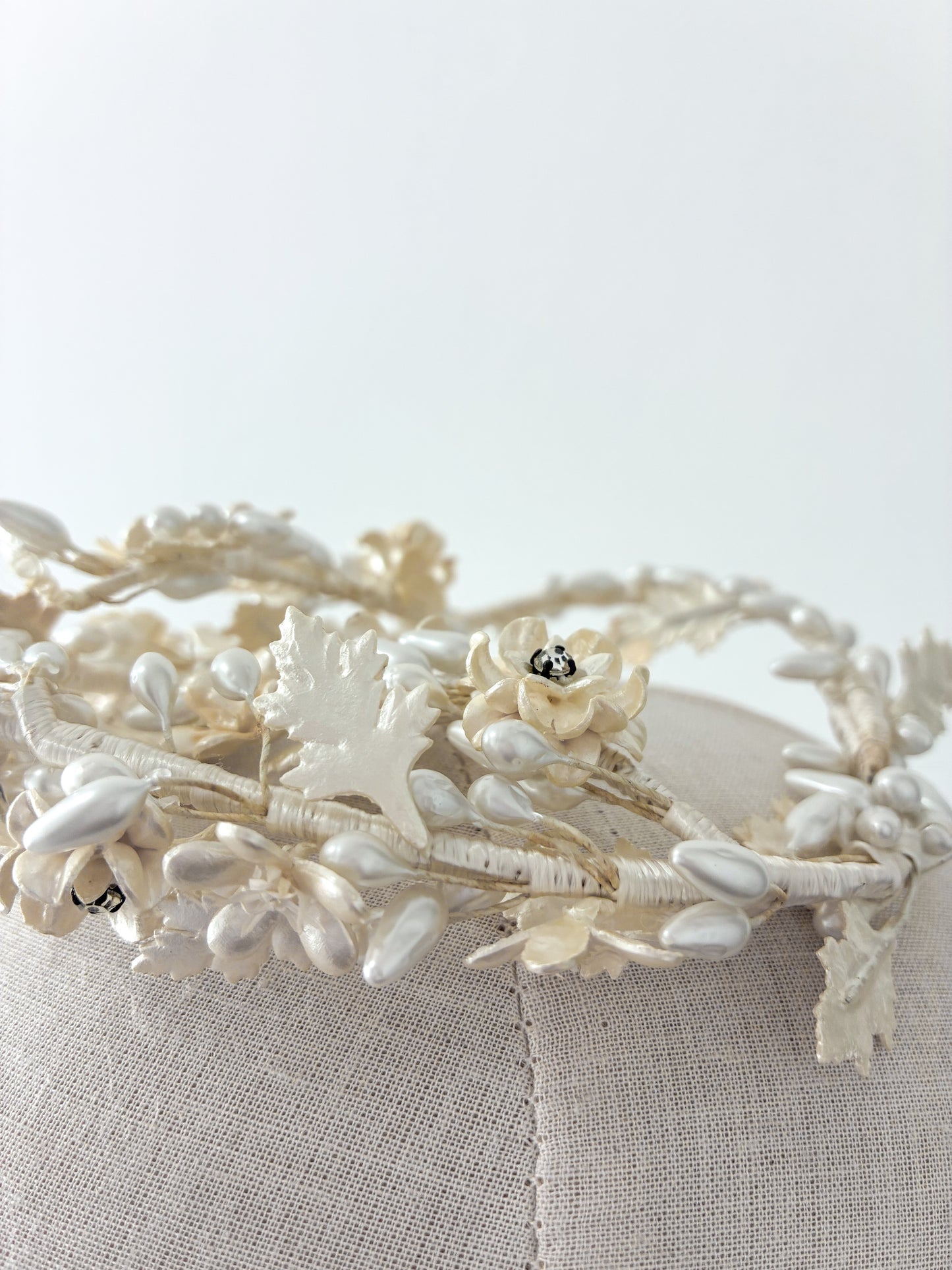 1930s Delicate Wax Pearl Diamanté Flowers Headpiece