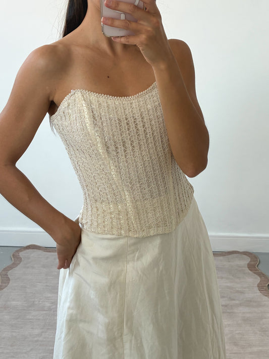 1990s Woven Bridal Corset Top In Cream S M