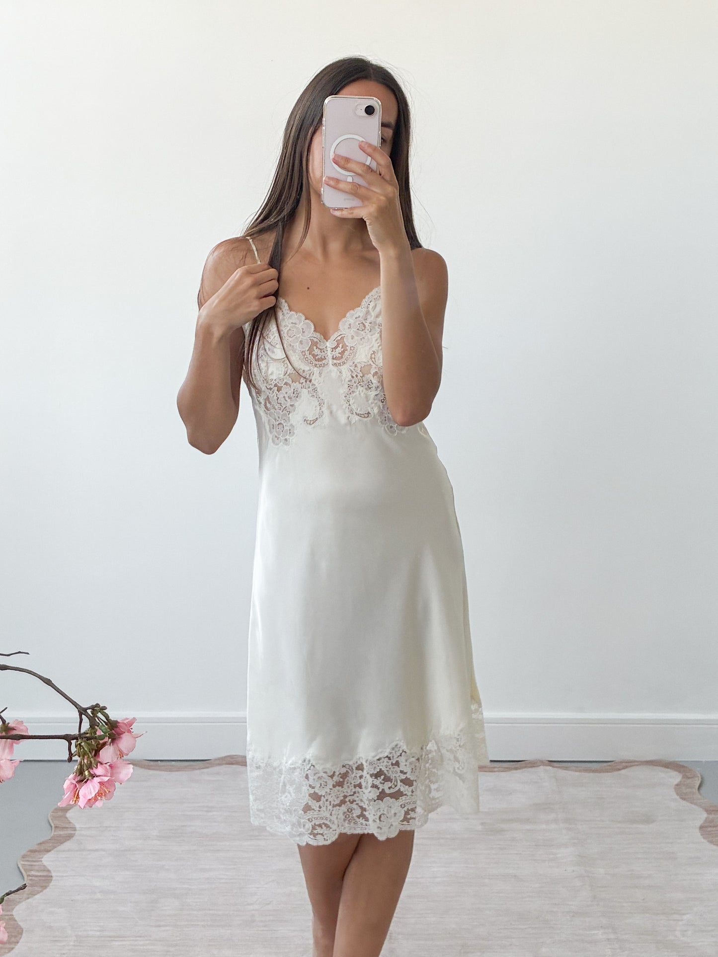 1940s Ivory Silk Blend Slip With Lace Detail