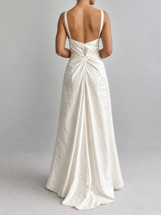 1990s Taffeta Wedding Dress With Gathered Back & Small Train M