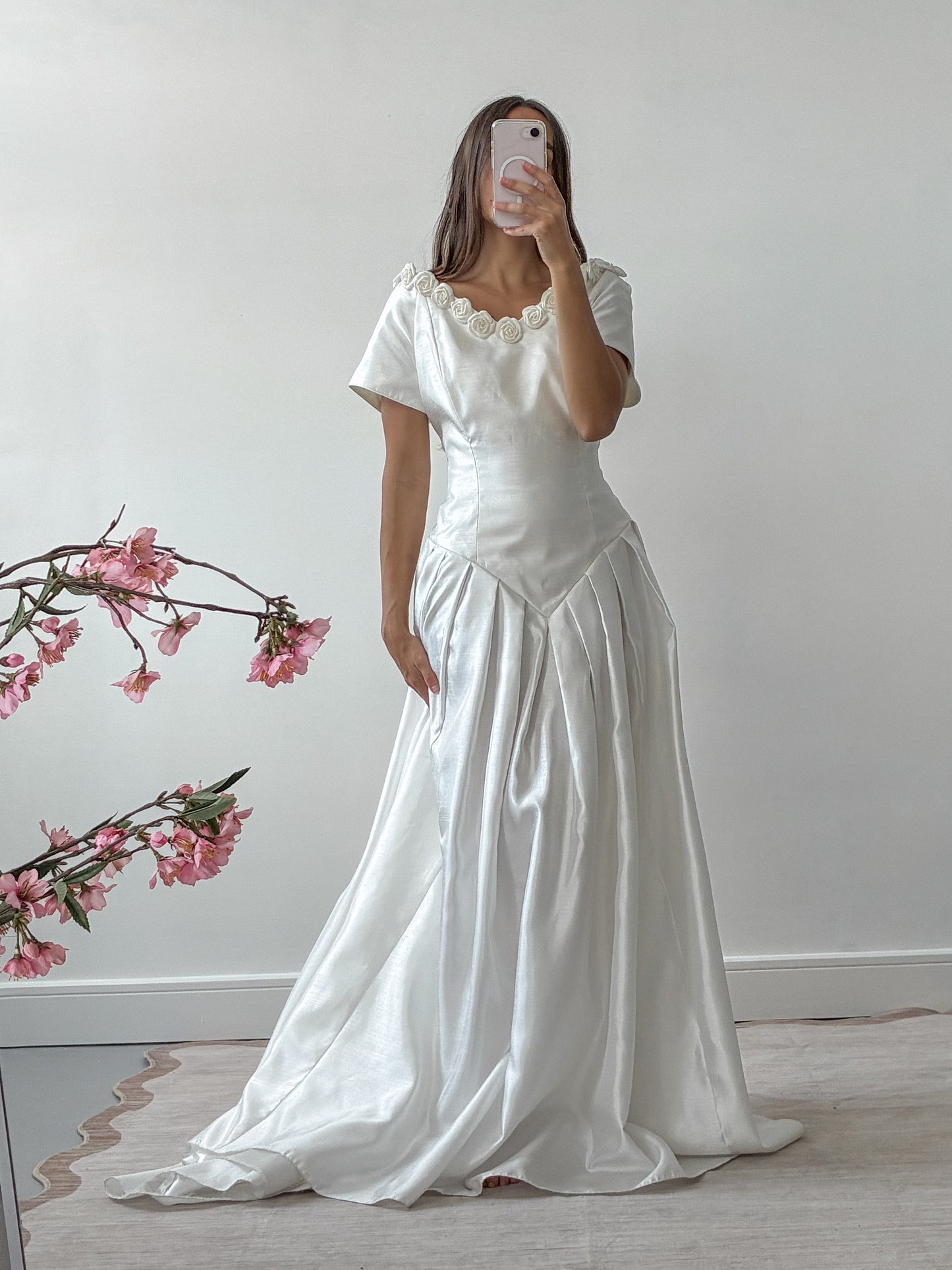 1990s Taffeta Dress With Rosette Detail
