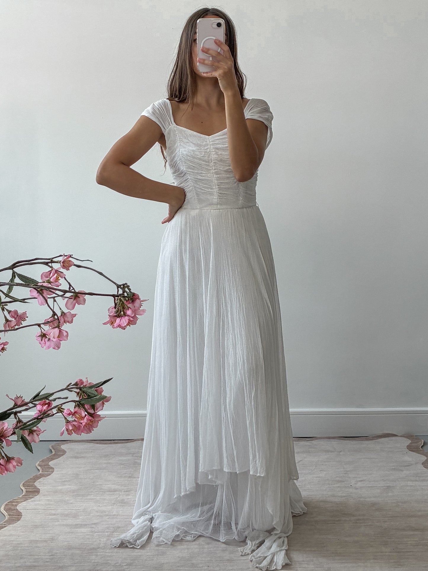 1940s Tulle Net Wedding Dress With Asymmetrical Skirt XS
