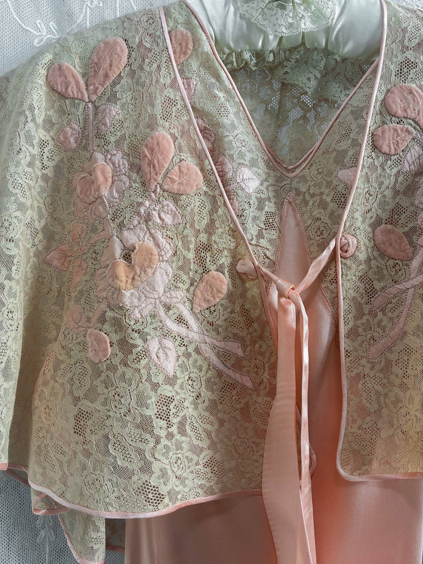 1930s Pink Silk Slip With Detailed Embroidery And Matching Jacket