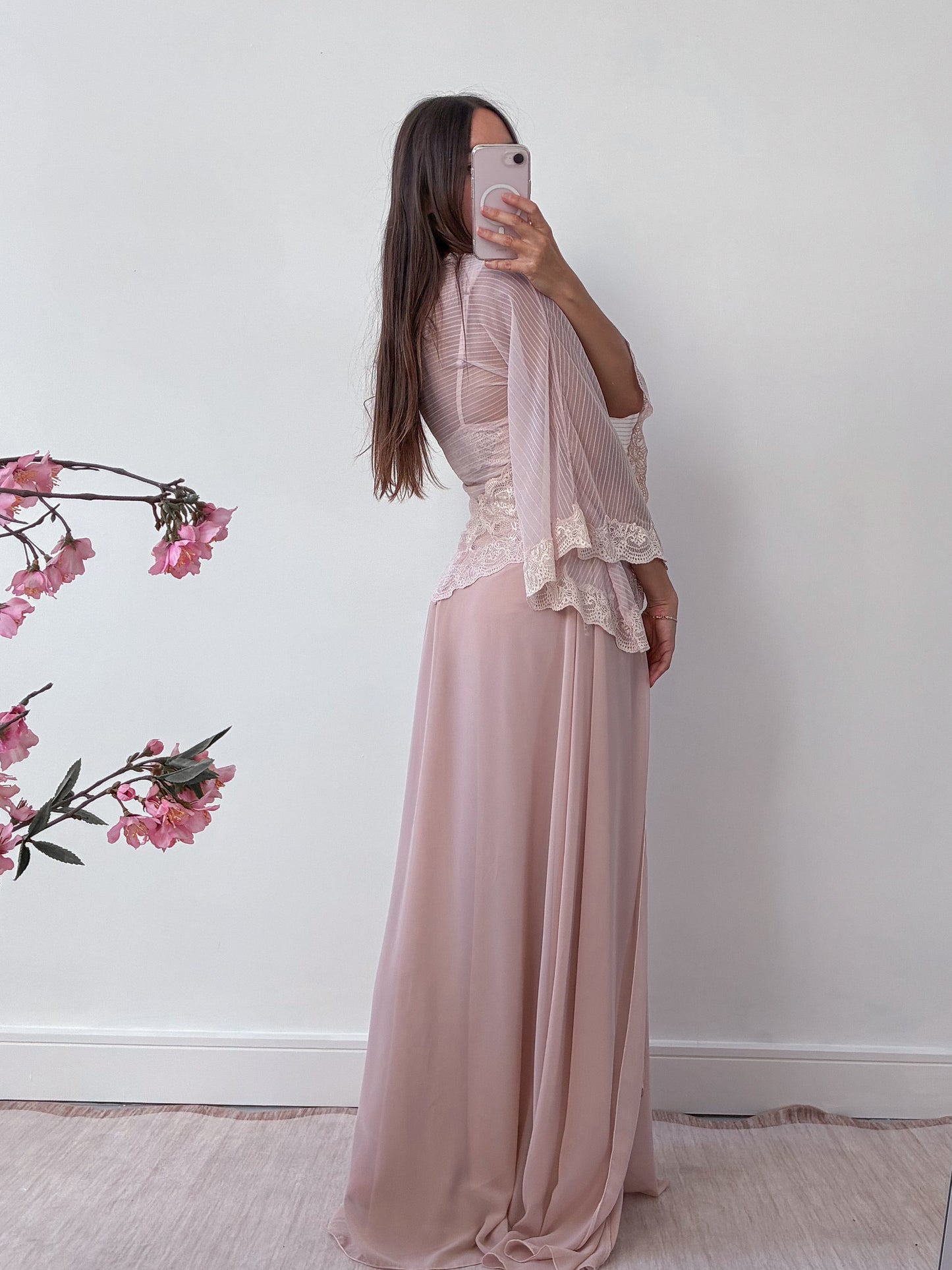 1970s Powder Pink Lingerie Set With Lace Trim