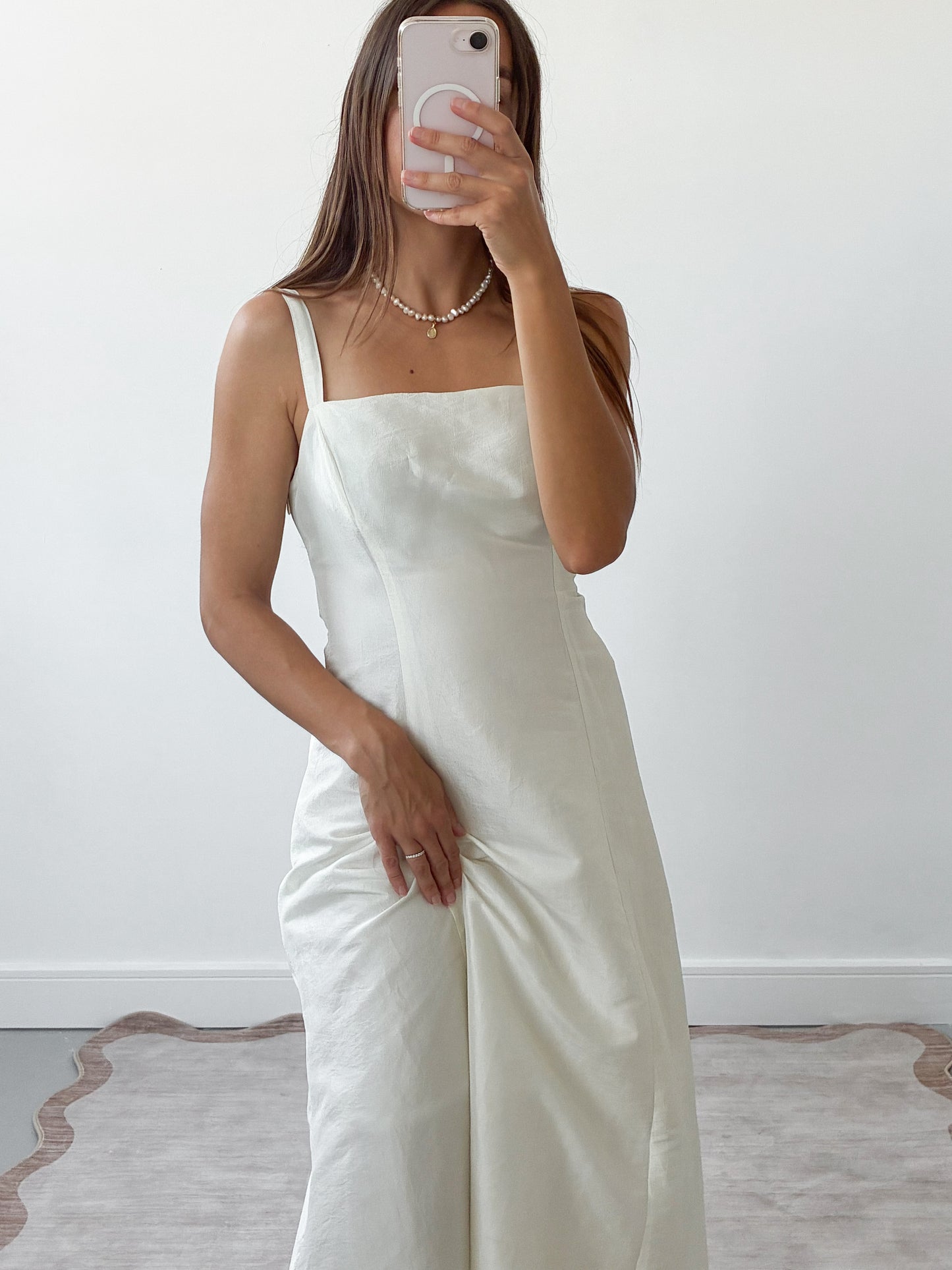 1990s Taffeta Wedding Dress With Gathered Back & Small Train M