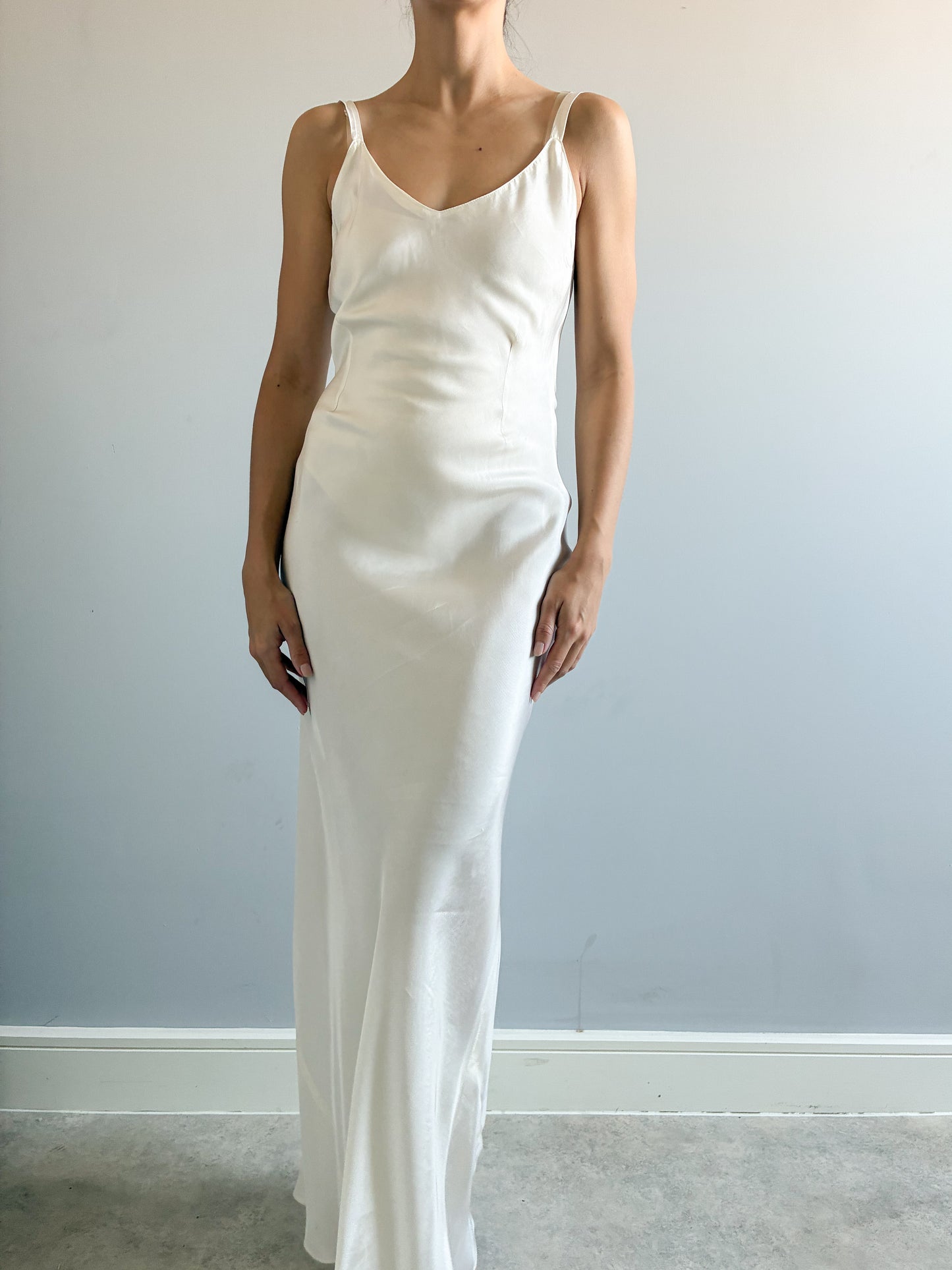 1930s Long White Satin Underslip