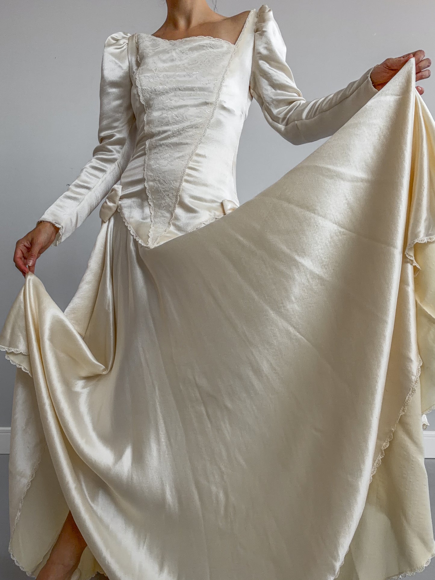 1980s Silk Asymmetrical Wedding Dress With Bow Detail