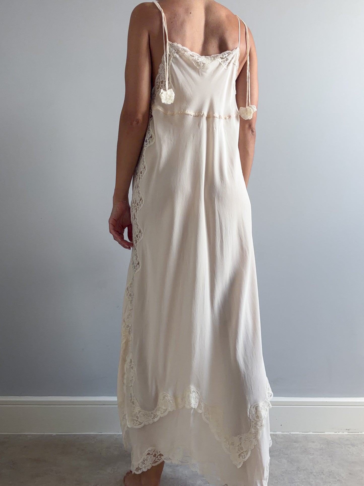1970s Designer Pure Silk Nightgown With Lace Inserts