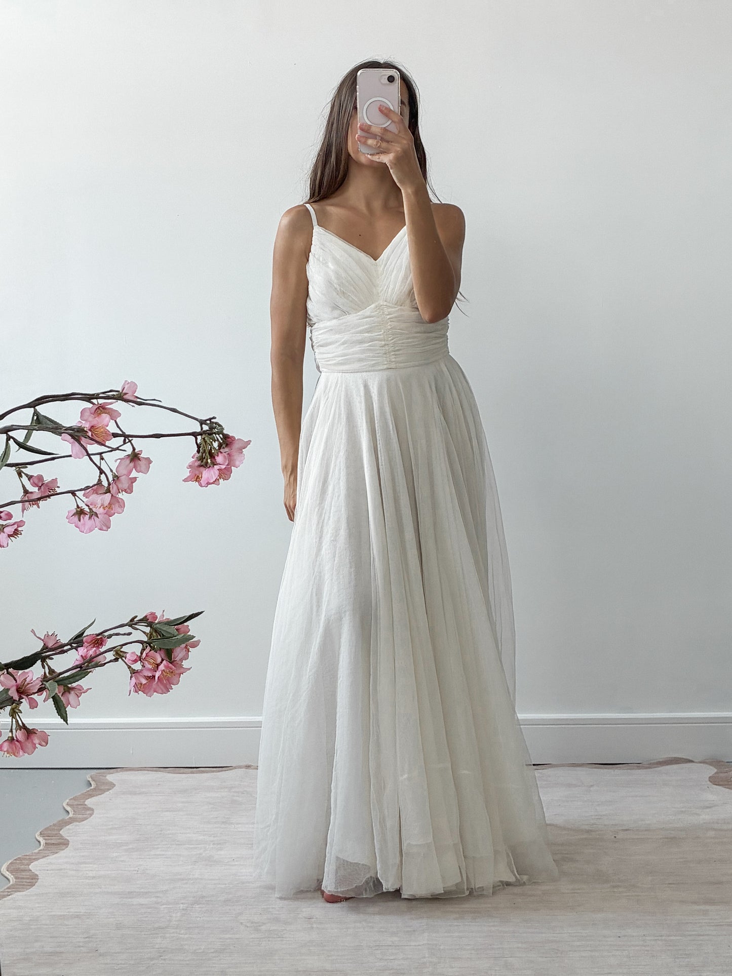 1940s Net Tulle Wedding Dress With Ruched Sweetheart Bodice
