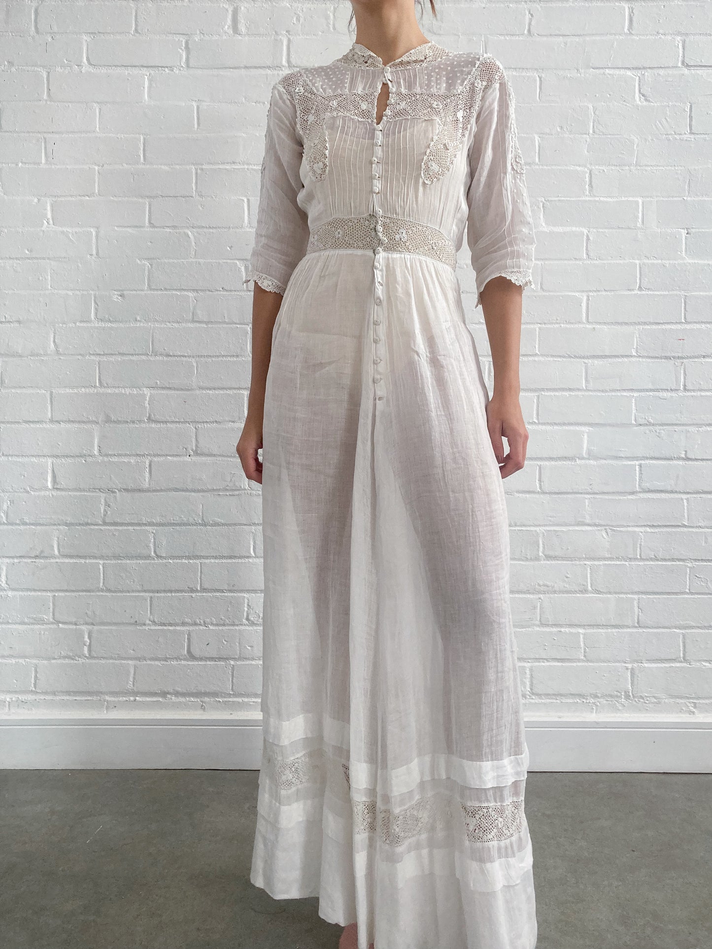 Antique Crochet Detail Cotton Lawn Dress