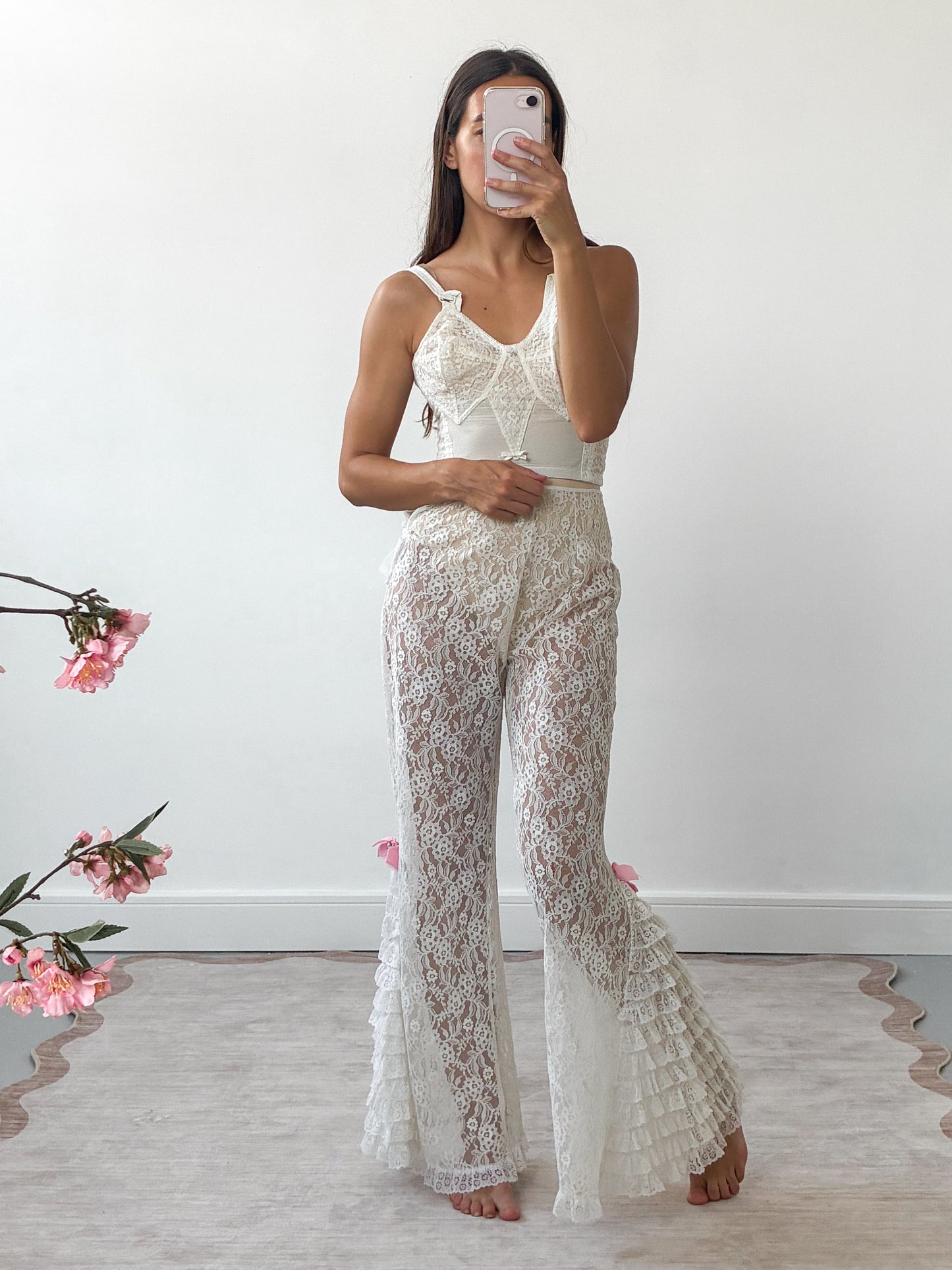 1970s Floral Pants With Ruffle Detail