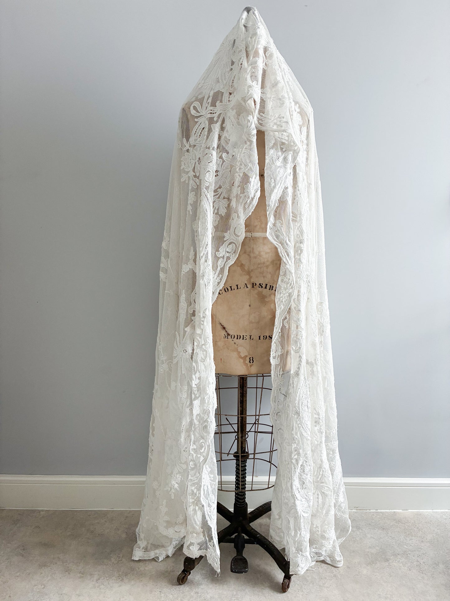 Antique French Heavy Cotton Tambour Tape Lace Veil
