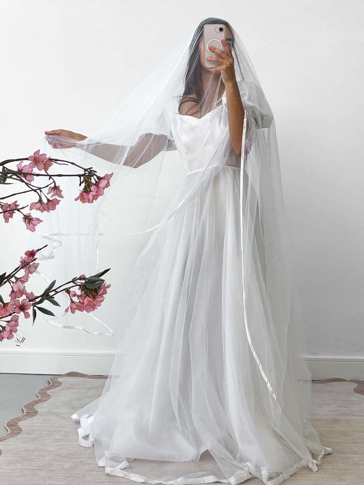 1983 Satin Puff Sleeve Gown With Chiffon Skirt And Scarf M