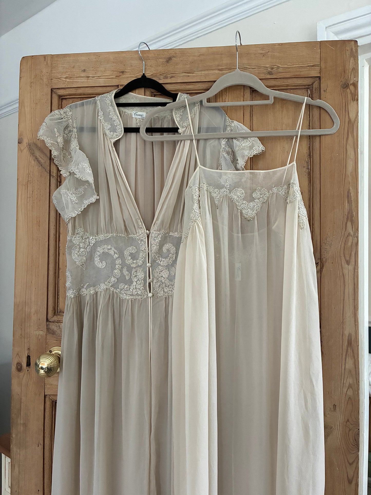 Vintage Chiffon Robe and Slip Set