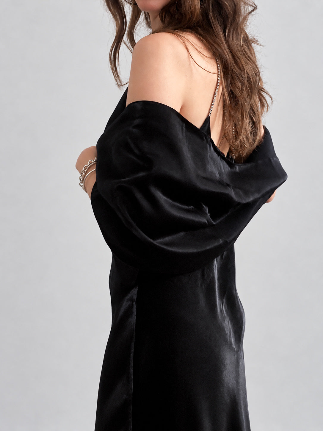 1990s Black Evening Gown with Cage Back and Diamante Straps M