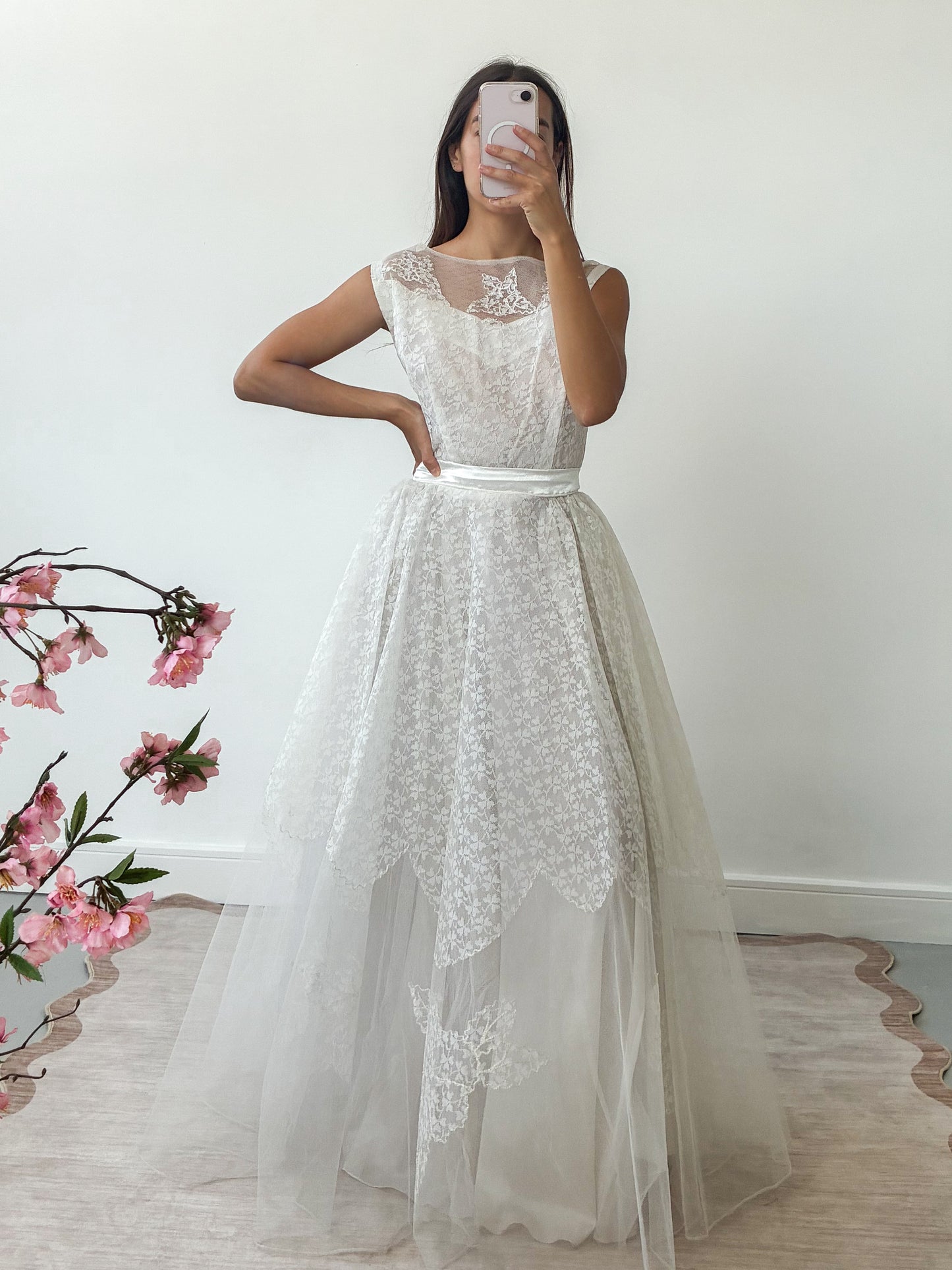 1950s Tulle & Net Dress With Reworked Bow Detail S M