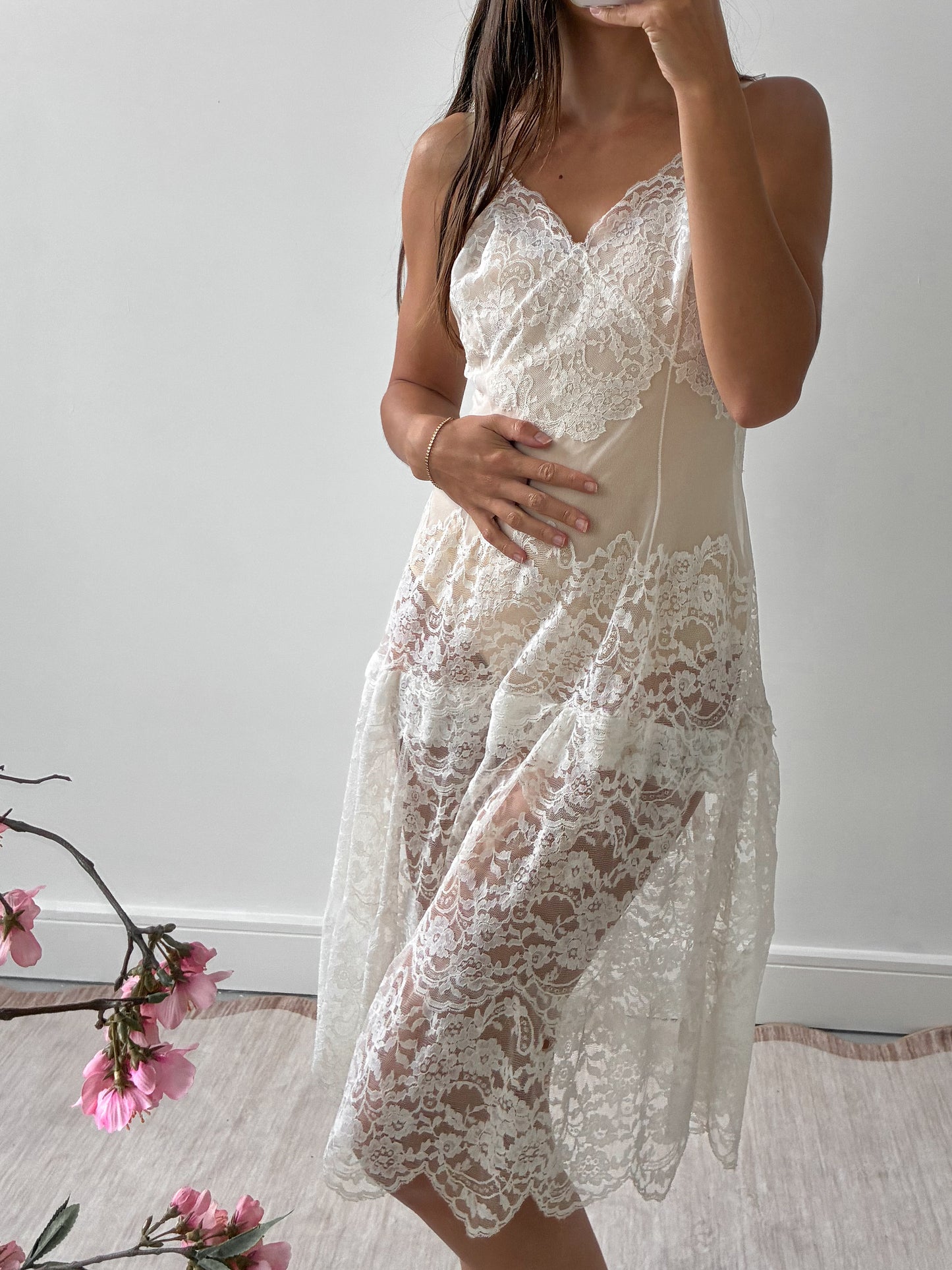 1960s Ivory All Lace Midi Slip