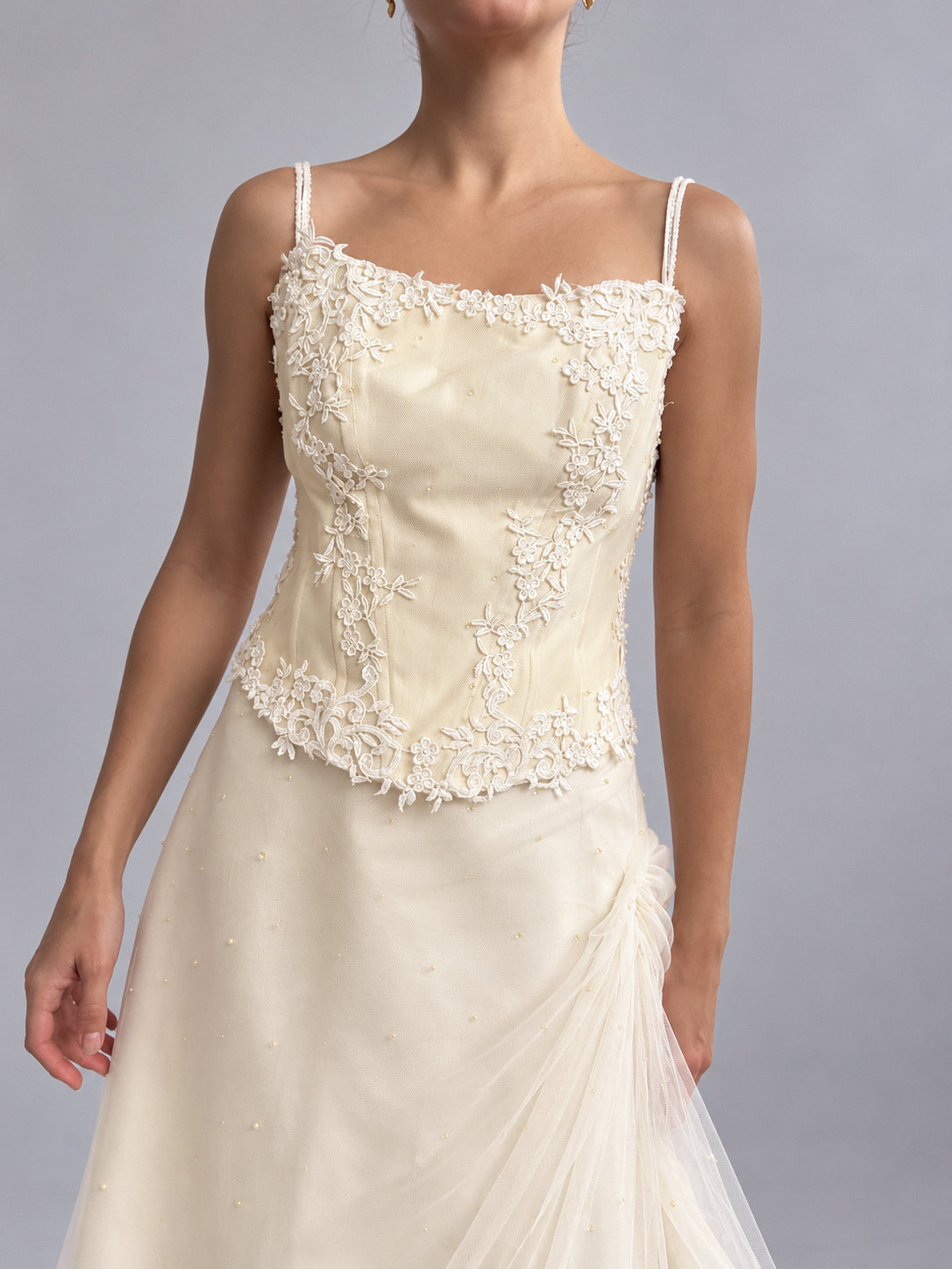 1990s Italian Embellished Silk & Tulle Bridal Two Piece M