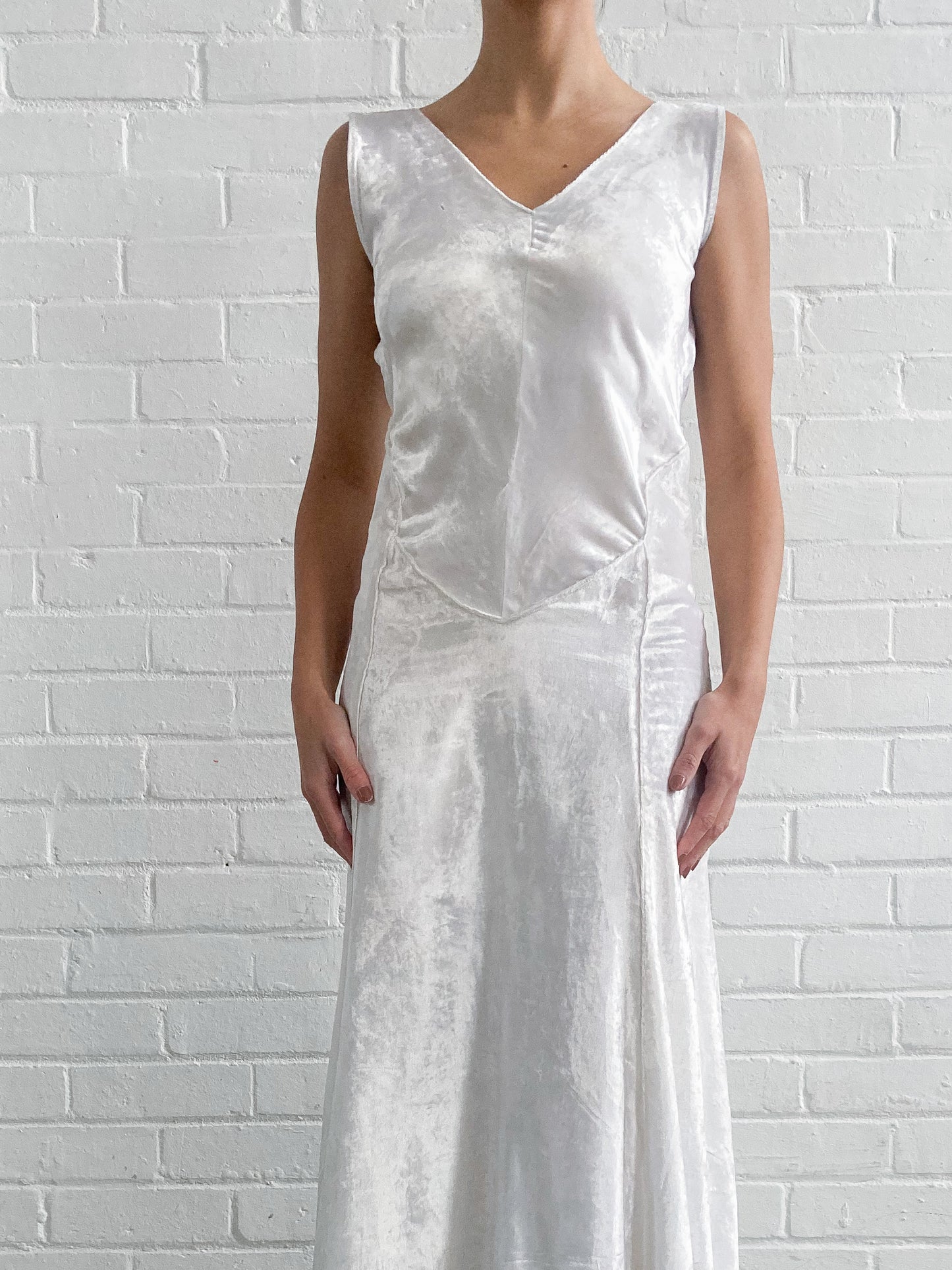 1930s Crushed Velvet Bias Cut Wedding Gown With Sweep Train