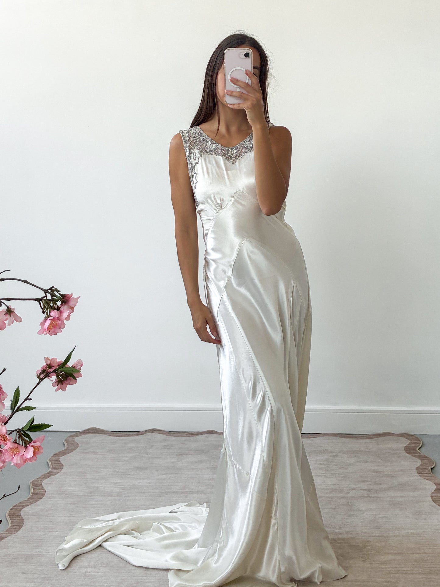 1930s Silk Gown With Beaded Neckline And Train M