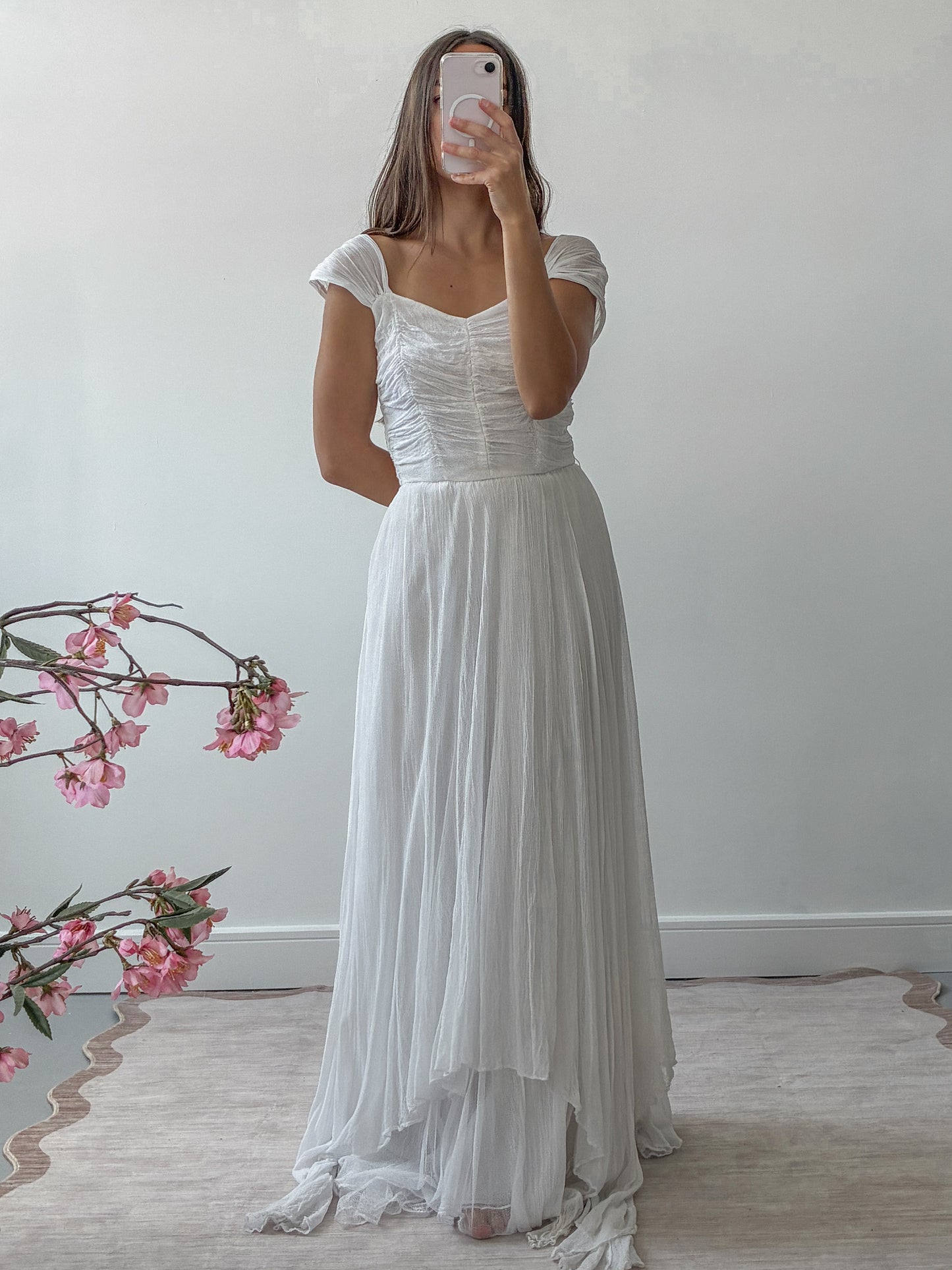 1940s Tulle Net Wedding Dress With Asymmetrical Skirt XS