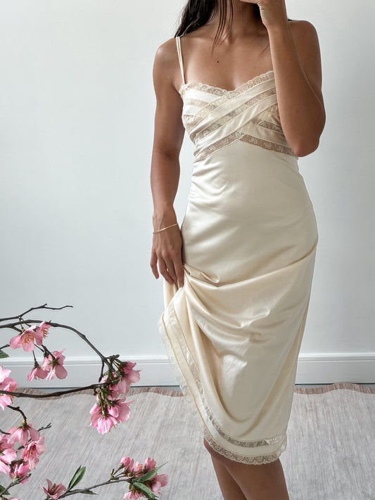 1940s Cream Slip With Floral Lace And Pleats M L