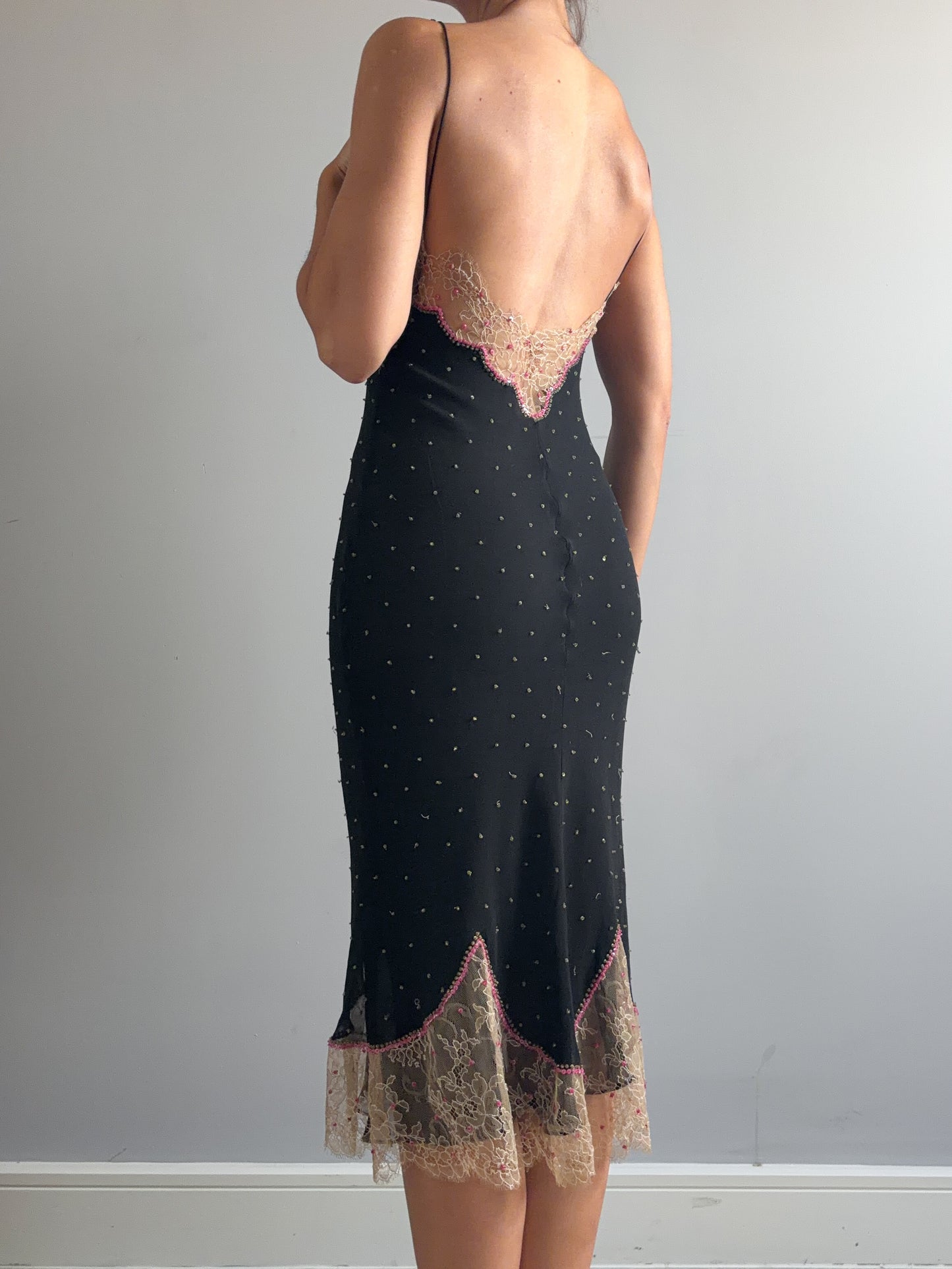 1990s Rare Designer Silk Chiffon Slip and Jacket Set With Chantilly Lace