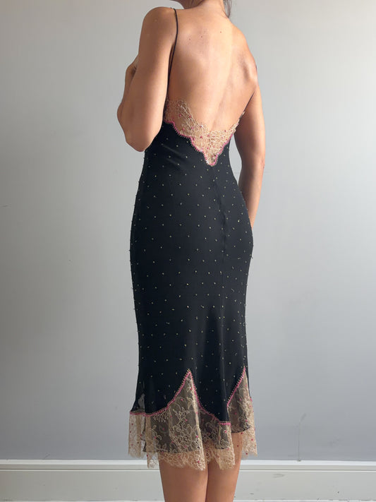 1990s Rare Designer Silk Chiffon Slip and Jacket Set With Chantilly Lace