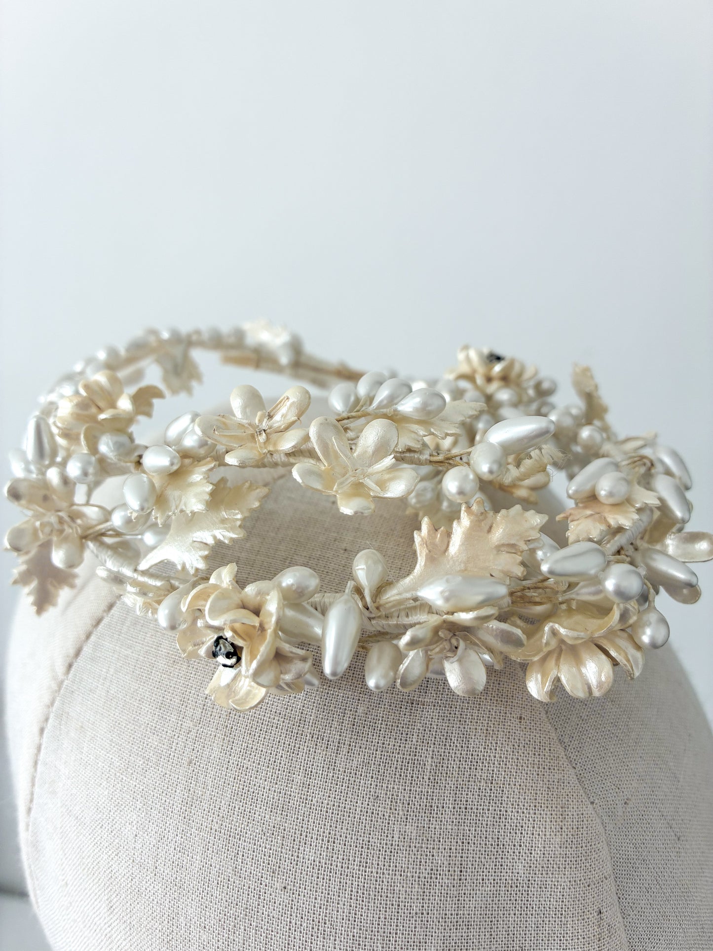 1930s Delicate Wax Pearl Diamanté Flowers Headpiece