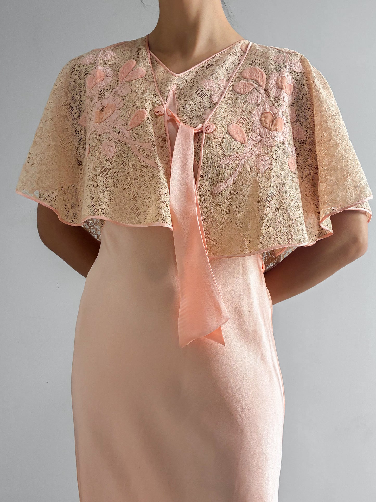 1930s Pink Silk Slip With Detailed Embroidery And Matching Jacket