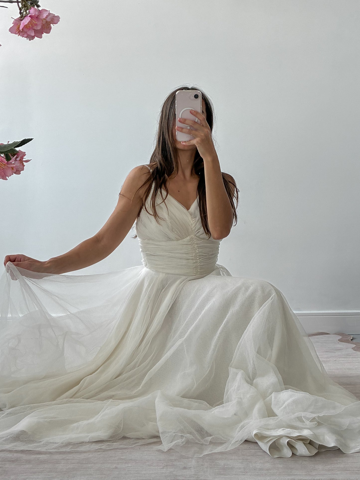 1940s Net Tulle Wedding Dress With Ruched Sweetheart Bodice