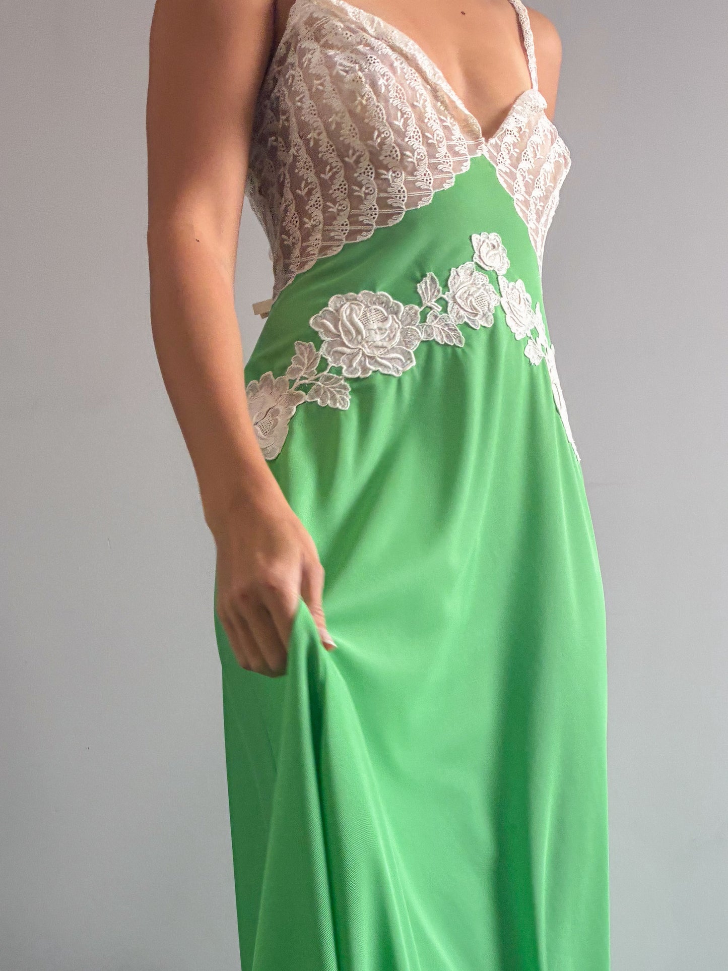 1950s Emerald Green Slip With Rose Detail