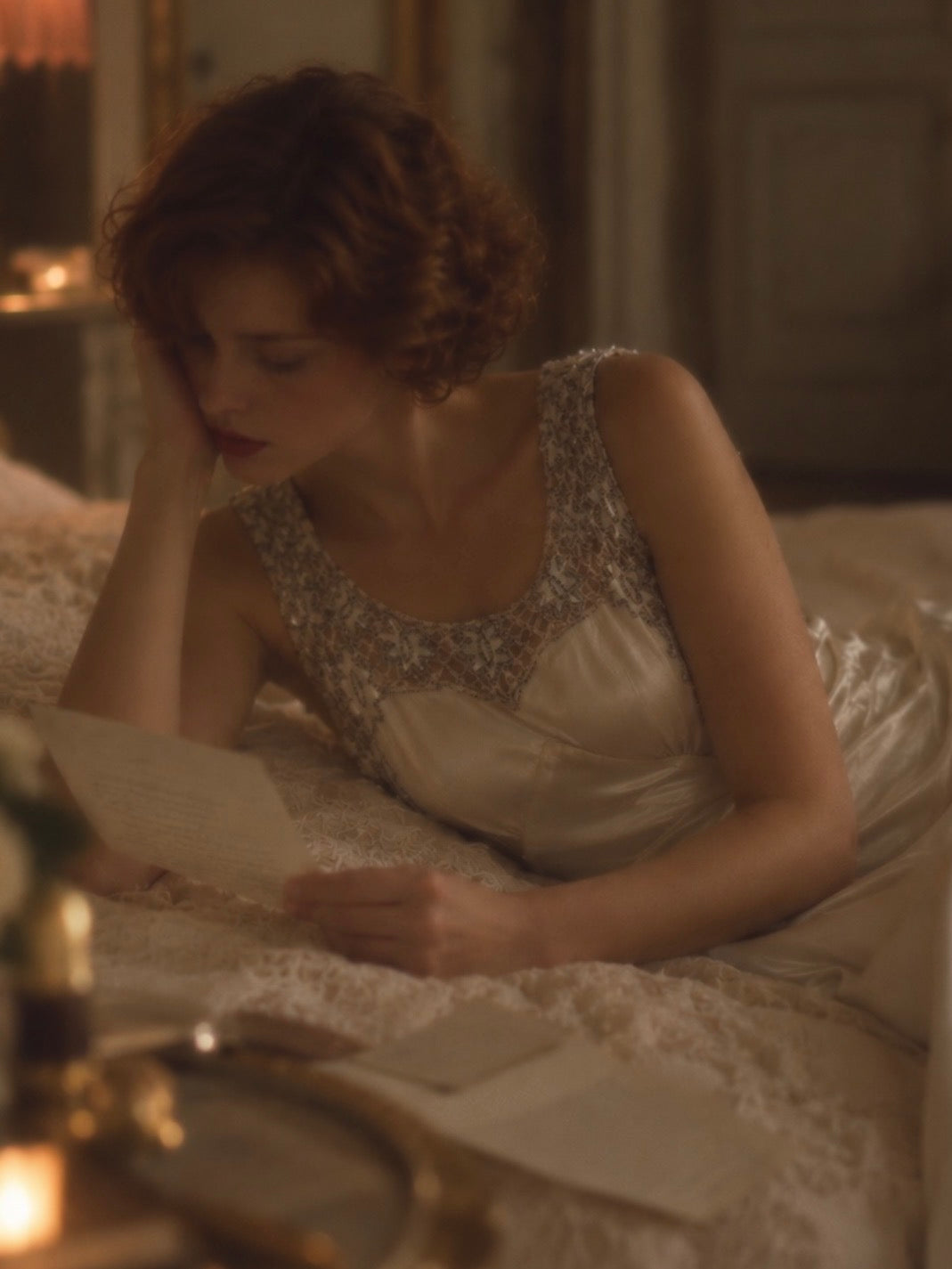 1930s Silk Gown With Beaded Star Neckline And Train M