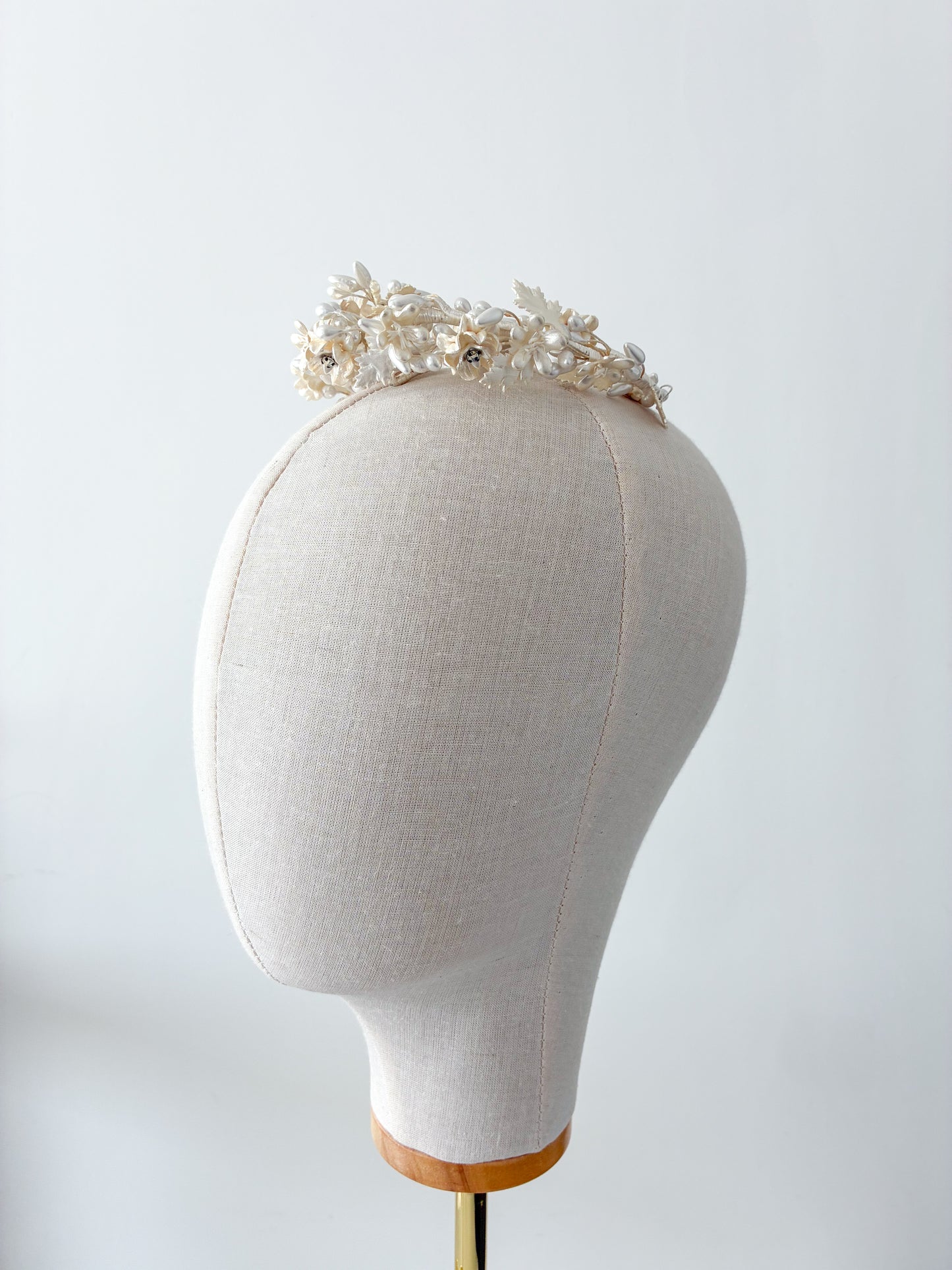 1930s Delicate Wax Pearl Diamanté Flowers Headpiece